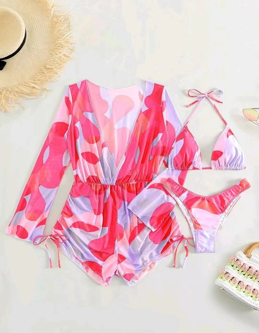Swimwear One Piece Long Sleeves Mesh Outerwear Bikini Three Piece Swimsuit Women Bikini Bella Mia
